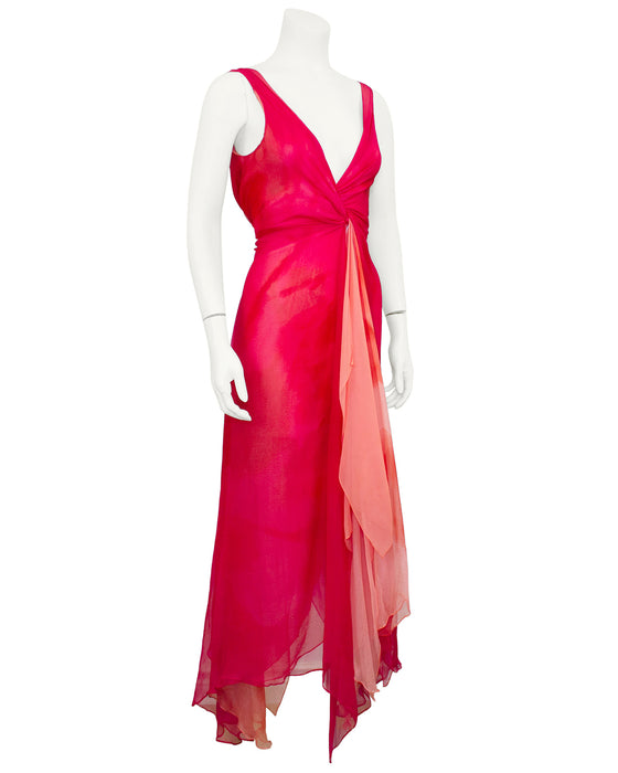 Red Watercolor Chiffon Layered Dress