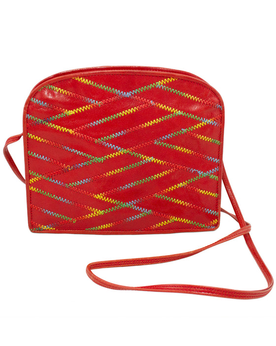 Red Top Stitched Crossbody Bag