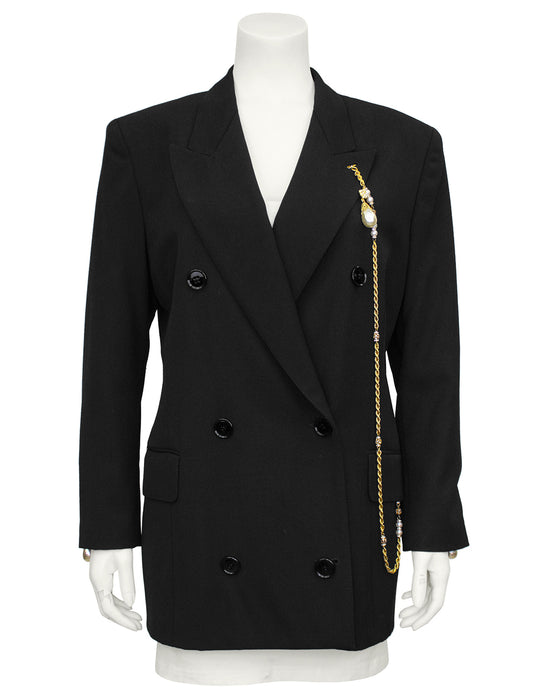 Black Blazer with Baroque Pearl & Gold Chain