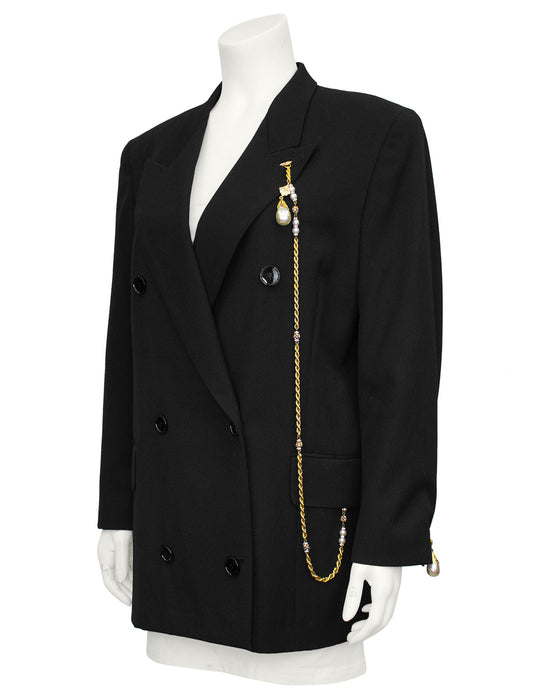 Black Blazer with Baroque Pearl & Gold Chain