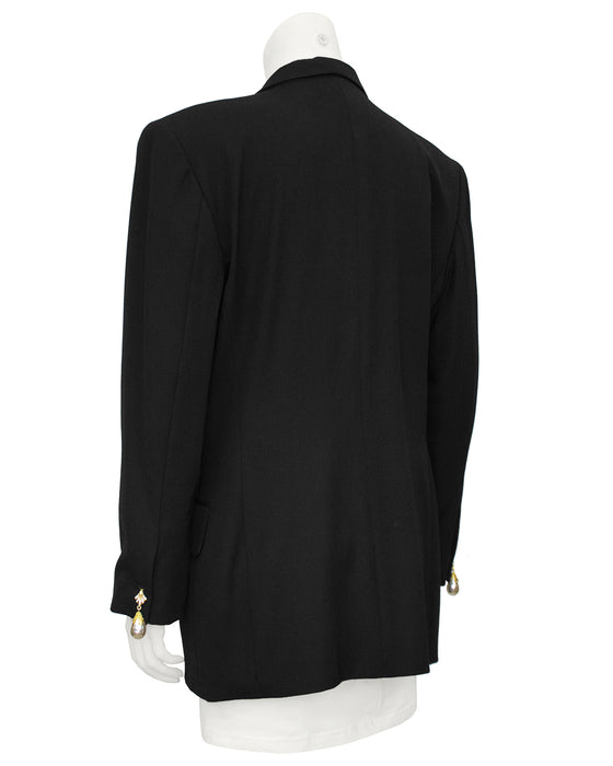 Black Blazer with Baroque Pearl & Gold Chain