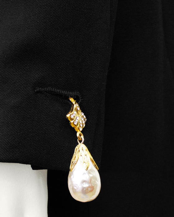 Black Blazer with Baroque Pearl & Gold Chain