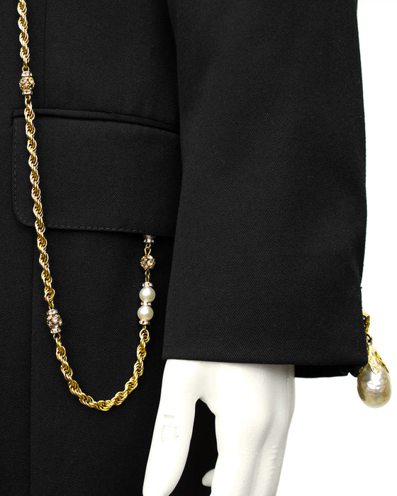 Black Blazer with Baroque Pearl & Gold Chain