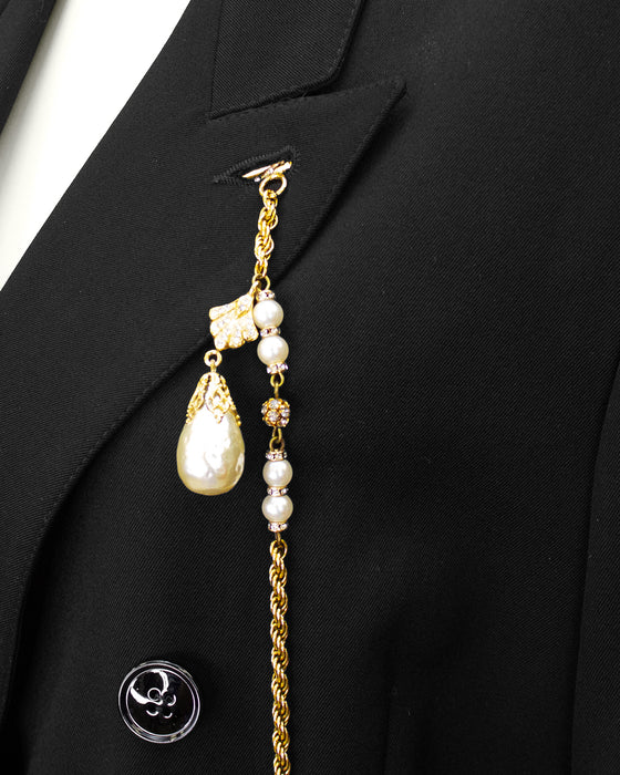 Black Blazer with Baroque Pearl & Gold Chain