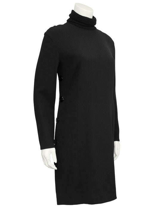 Black Turtleneck Dress with Button Detail