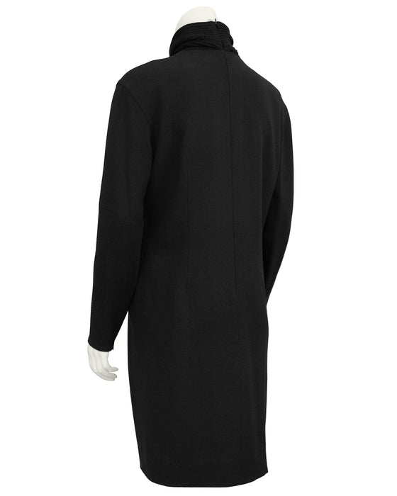 Black Turtleneck Dress with Button Detail