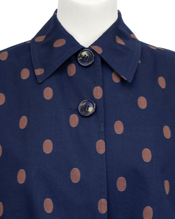 Navy and Brown Polka Dot Spring Weight Coat