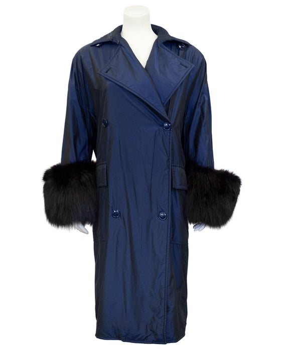 Navy Blue Iridescent Trench Coat