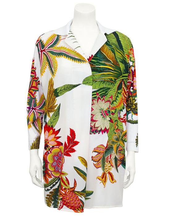 Tropical Print Silk Tunic