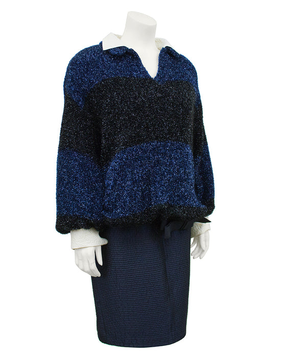 Navy Fuzzy Lurex Top and Skirt