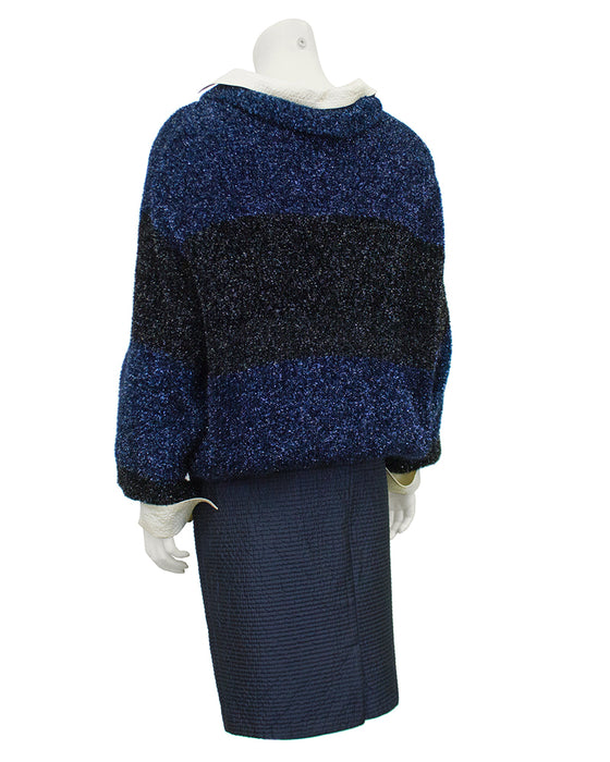 Navy Fuzzy Lurex Top and Skirt