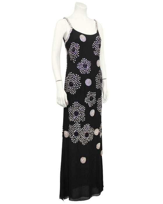 Black Silk Chiffon and Rhinestone Gown