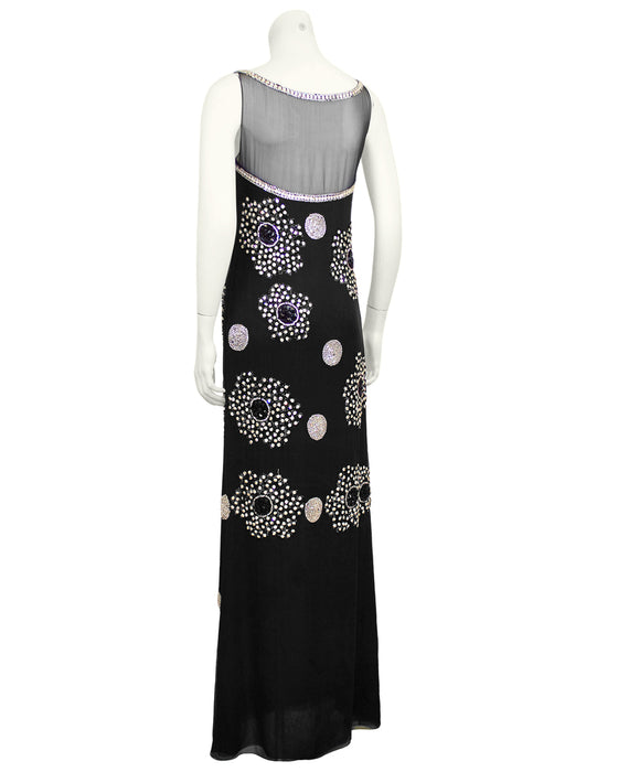 Black Silk Chiffon and Rhinestone Gown