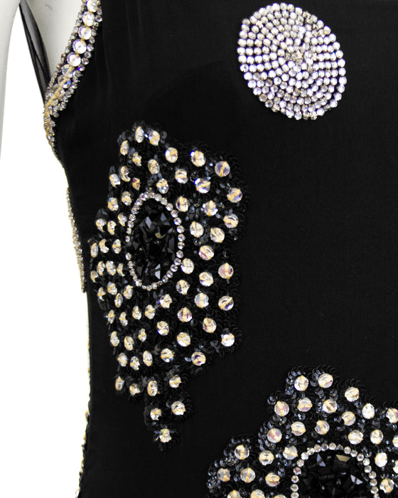 Black Silk Chiffon and Rhinestone Gown