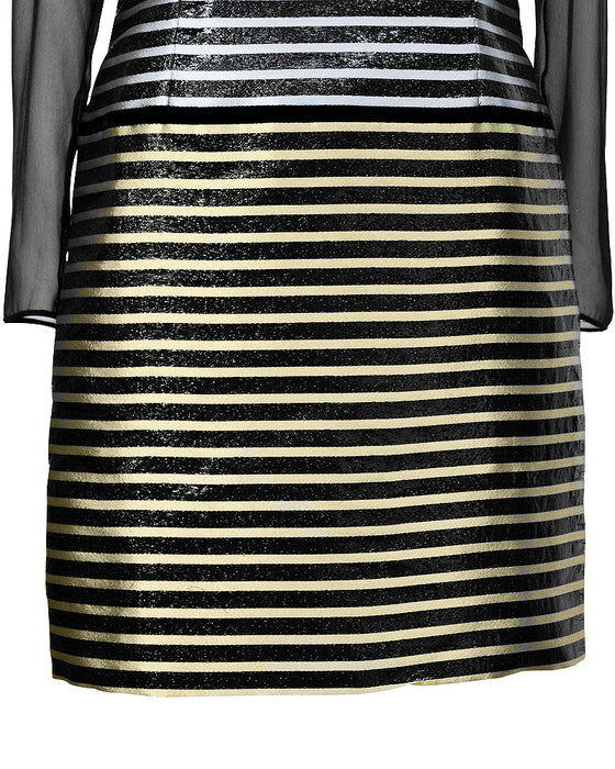 Black Dress with Metallic Stripe & Sheer Panels