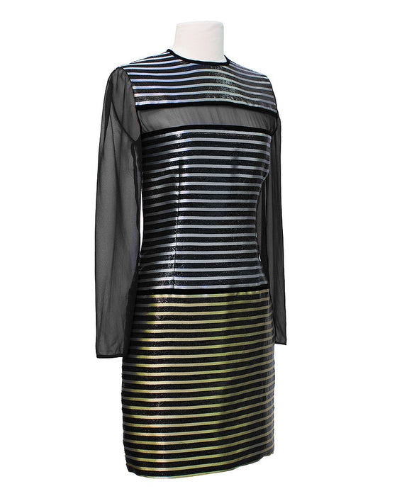 Black Dress with Metallic Stripe & Sheer Panels