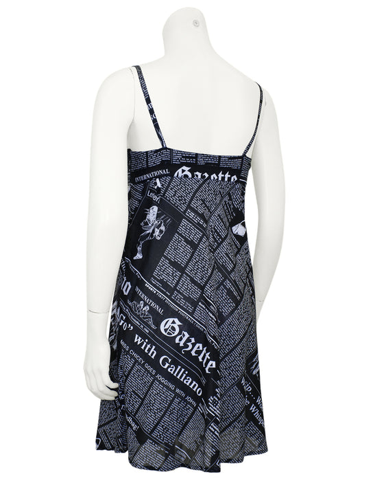 Black and White Newsprint Cotton Babydoll Dress