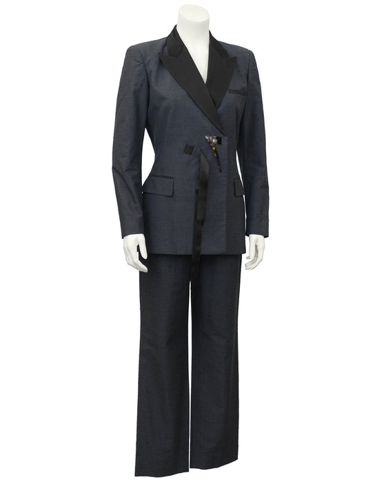 Grey and Black Tuxedo Style Pant Suit