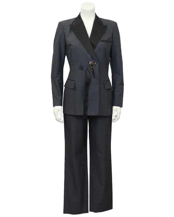 Grey and Black Tuxedo Style Pant Suit