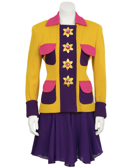 Yellow Skirt Suit with Mutli Color Details