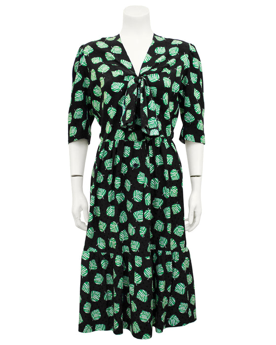 Black and Green Leaf Print Dress