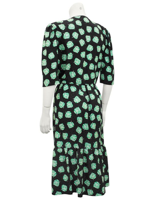 Black and Green Leaf Print Dress