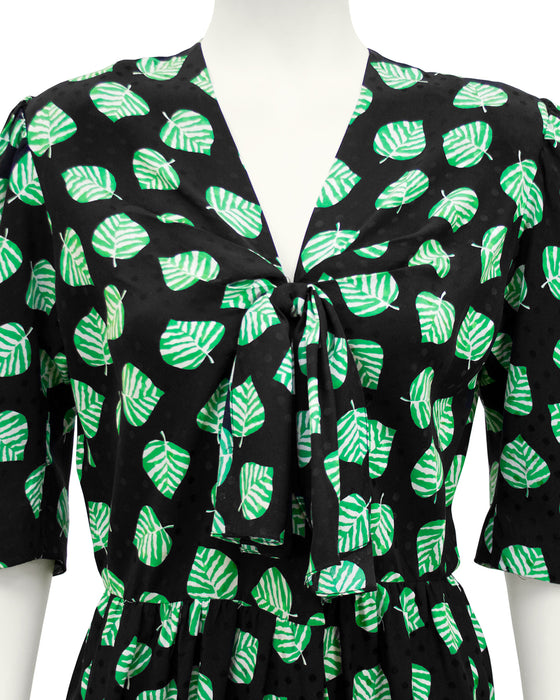 Black and Green Leaf Print Dress