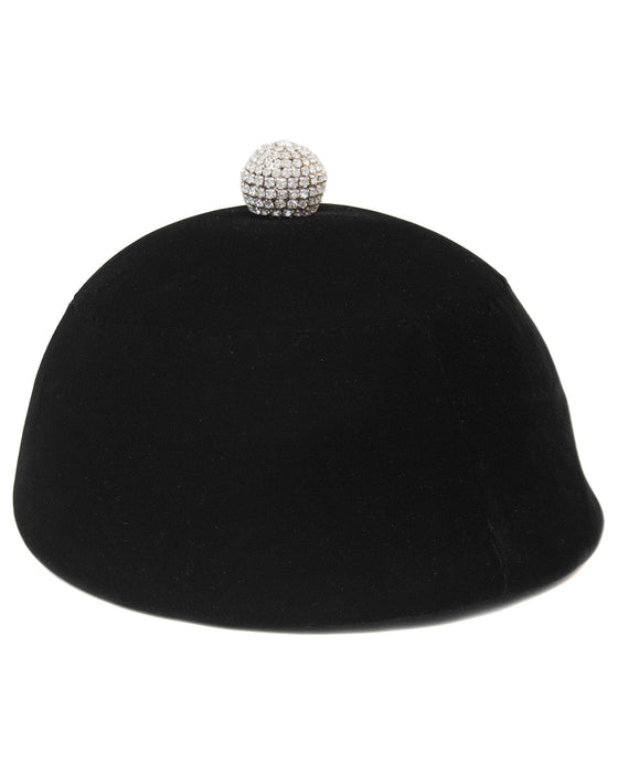 Black Velvet Hat with Rhinestone Detail