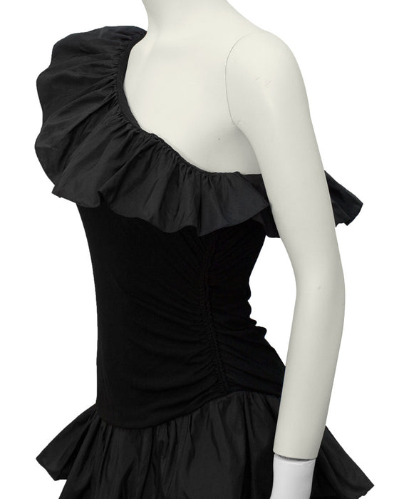 Black Ruffle One Shoulder Cocktail