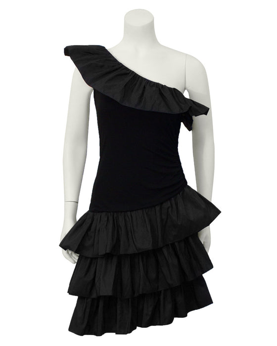 Black Ruffle One Shoulder Cocktail