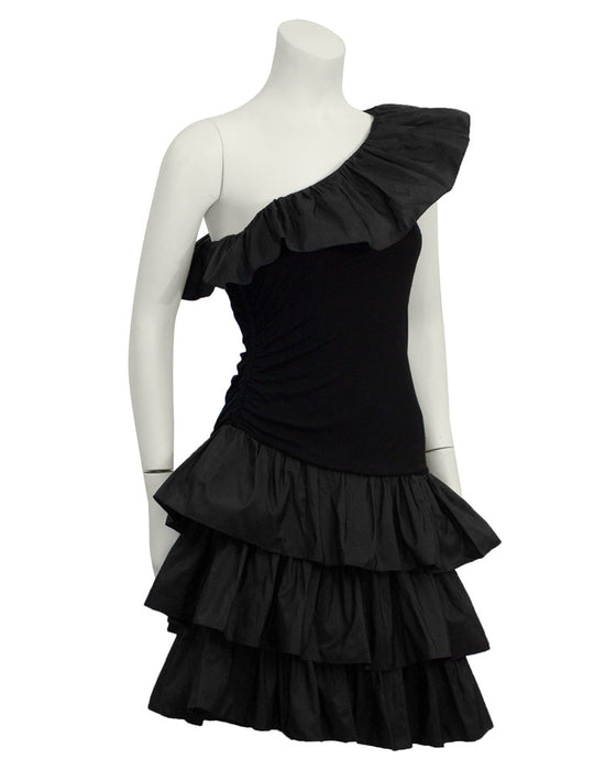 Black Ruffle One Shoulder Cocktail