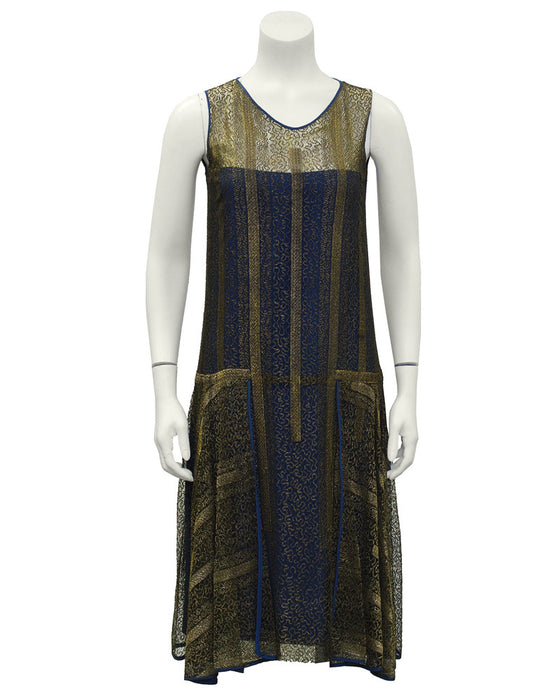 Gold and Navy Lace Art Deco Flapper Dress