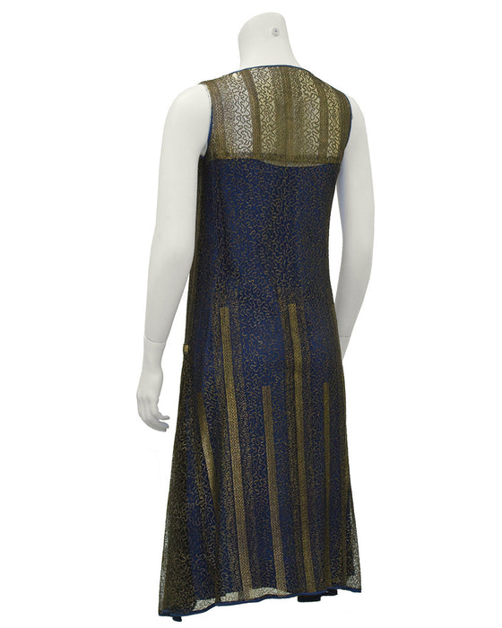 Gold and Navy Lace Art Deco Flapper Dress