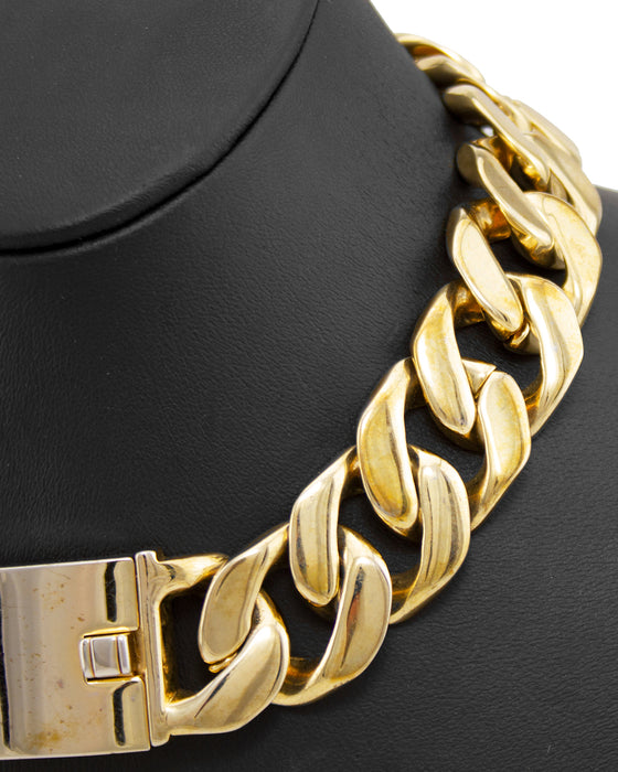 Heavy Gilded Metal Curb Chain Choker Necklace