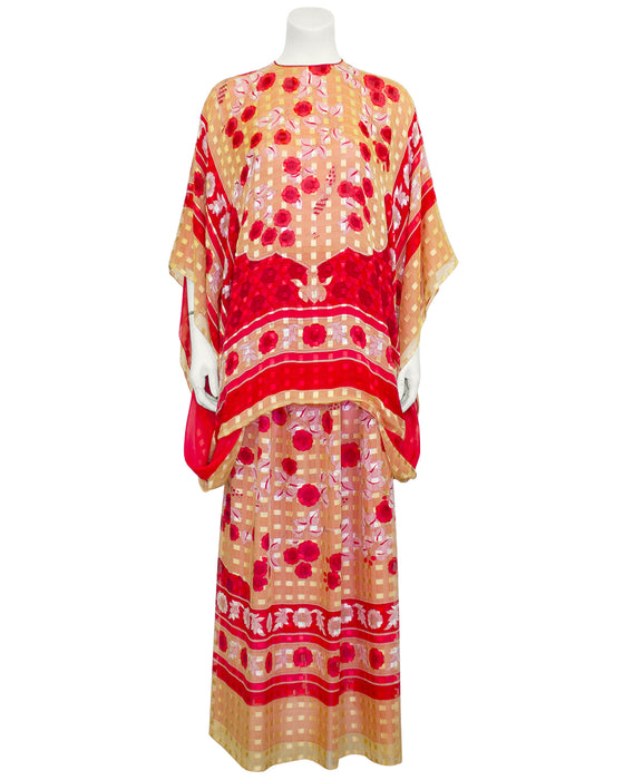 Red and Gold Print Silk Ensemble