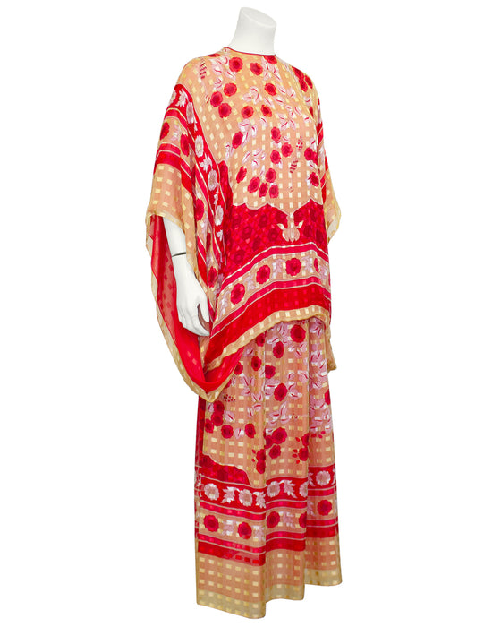 Red and Gold Print Silk Ensemble