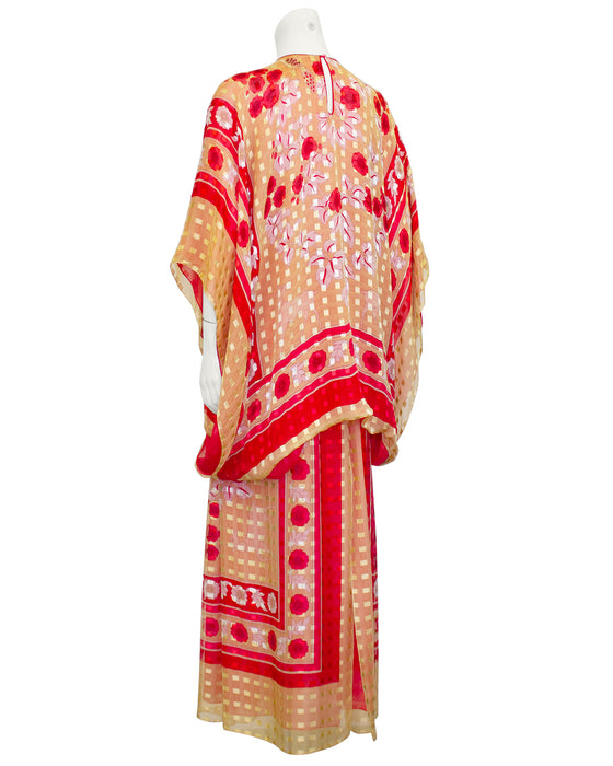 Red and Gold Print Silk Ensemble