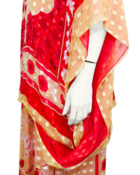 Red and Gold Print Silk Ensemble