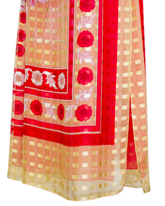 Red and Gold Print Silk Ensemble