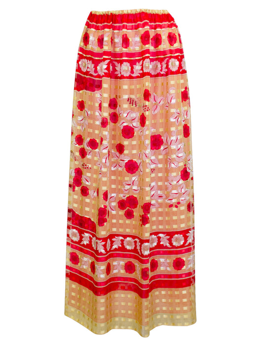 Red and Gold Print Silk Ensemble