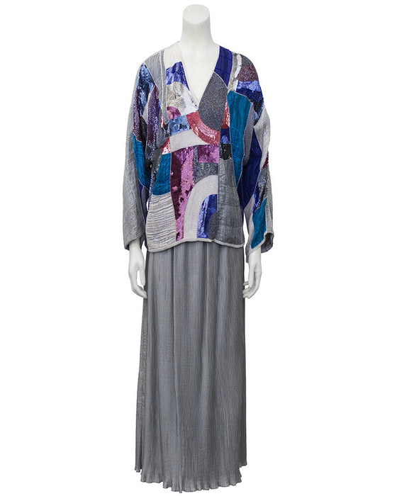 Silver Micro Pleated Skirt with Beaded Top Ensemble