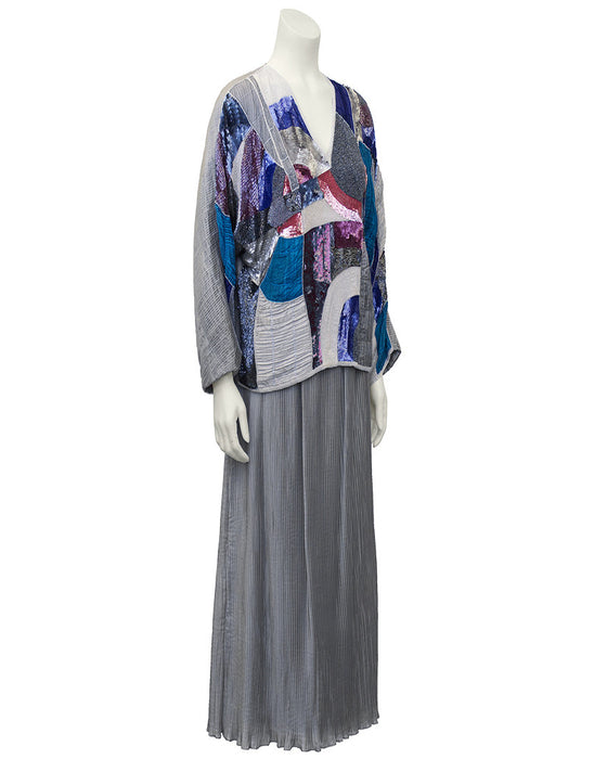 Silver Micro Pleated Skirt with Beaded Top Ensemble