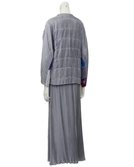 Silver Micro Pleated Skirt with Beaded Top Ensemble