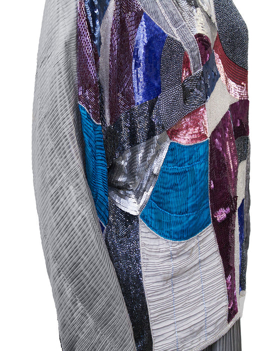 Silver Micro Pleated Skirt with Beaded Top Ensemble