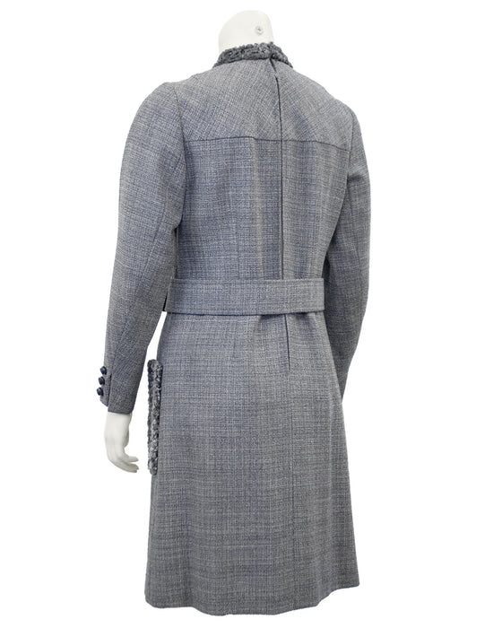 Grey Wool Weave Shift Dress with Persian Lamb Details