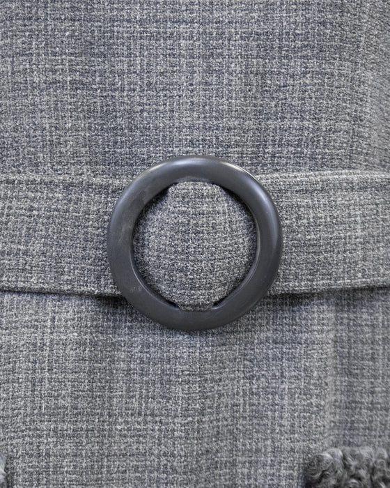 Grey Wool Weave Shift Dress with Persian Lamb Details