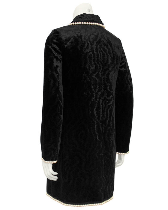 Black Woven Moire Velvet Jacket with Faux Pearl & Swarovski Crystal