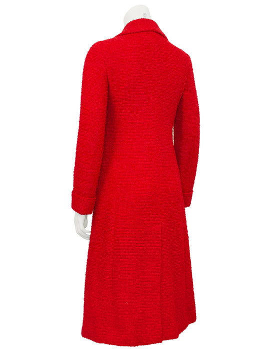 Red Tweed Long Jacket with Gold Buttons