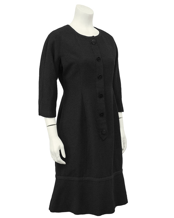 Black Boucle Long Sleeve Day Dress