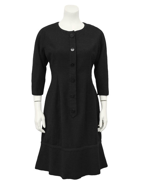 Black Boucle Long Sleeve Day Dress